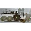 Image 1 : Vintage Lamp Parts with Frosted Glass Shades and Metal Fixtures