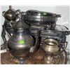 Image 1 : Silver Plated Tea Set with Tray, Teapot, Sugar Bowl, Creamer and Covered Serving Dish