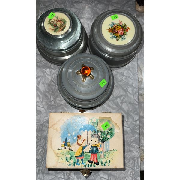 Vintage Metal and Wood Jewellery Boxes with Music Box Mechanisms