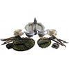 Image 1 : English China, Green Glass Dishes and Brass Fireplace Tools Lot