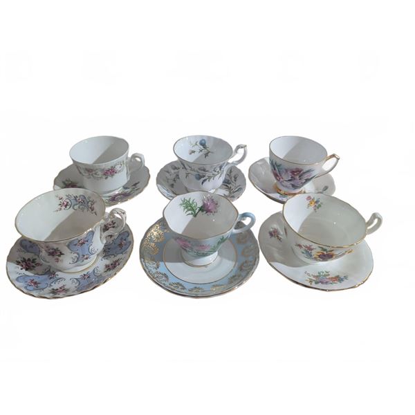 Bone China Teacup and Saucer Sets Royal Albert Adderley England Lot of 6