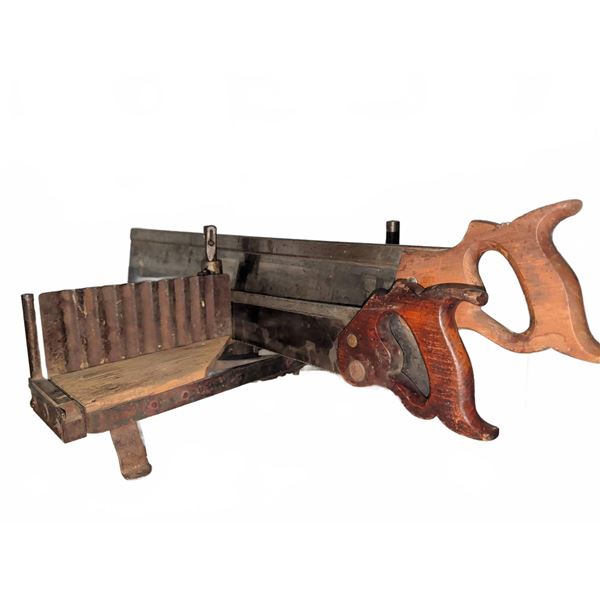 Vintage Wood and Metal Manual Miter Box with Backsaw