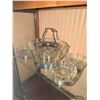 Image 2 : Pressed Glass Serving Bowl with Metal Handle and Three Matching Bowls