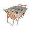 Image 1 : Folding Wooden Card Table with Winter Scene Print and Four Folding Wooden Chairs
