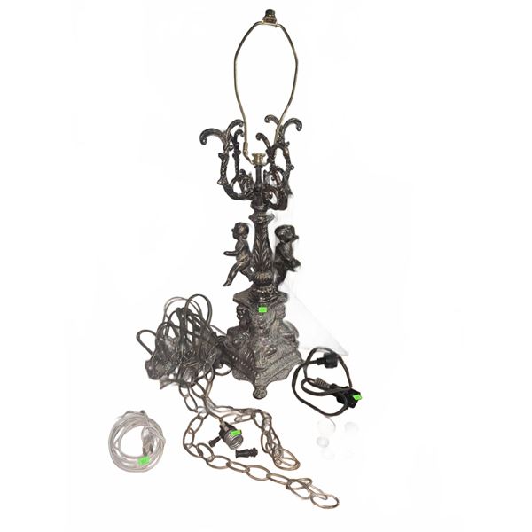 Metal Table Lamp Base with Cherub Figures and Lamp Hardware Components