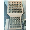 Image 3 : 48 Clear Glass Bottles with Black Caps in Wooden Storage Crates