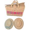 Image 1 : Vintage Wall Paper w/ Woven Straw Tote & 2 Straw Hats