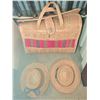 Image 2 : Vintage Wall Paper w/ Woven Straw Tote & 2 Straw Hats