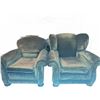 Image 1 : Green Velvet Upholstered Armchairs with Rolled Arms and Loose Cushions