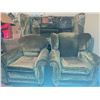 Image 2 : Green Velvet Upholstered Armchairs with Rolled Arms and Loose Cushions