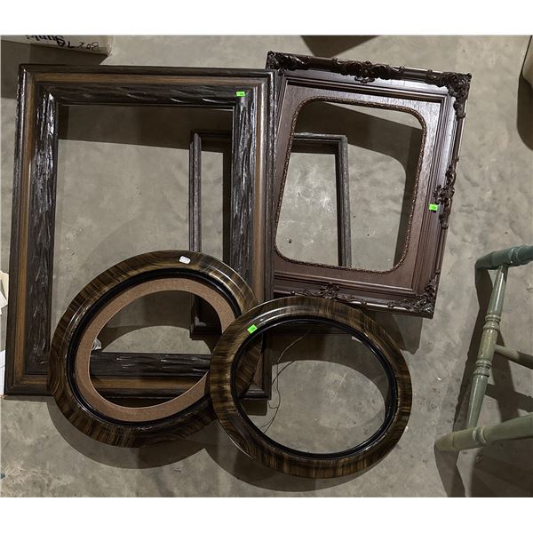 Antique Wooden Picture Frames Including Rectangular and Oval Examples