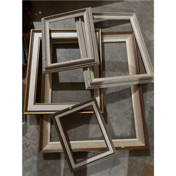 Five Vintage Wood and Fabric-Covered Photo Frames, Various Sizes