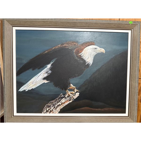 Acrylic Painting of a Bald Eagle by Elsie Budney in Framed Canvas