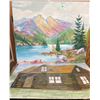 Image 1 : Paintings by Elise Budney: Mountain Lake Scene and Fold-Out Rustic Cabin