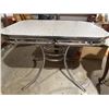 Image 1 : Chrome Table with Grey Patterned Laminate Top and Curved Legs