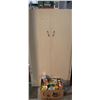 Image 1 : Tall Wooden Storage Cabinet With Mixed Canning Supplies and Glass Jars
