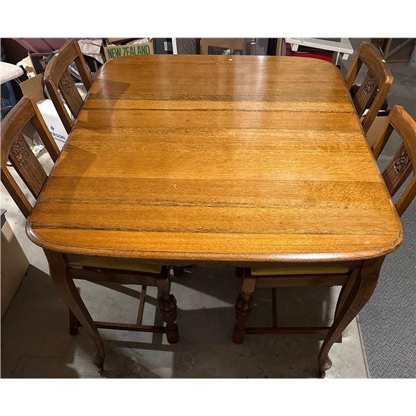 Antique Snail Foot Dining Table with Six Carved Wood Chairs