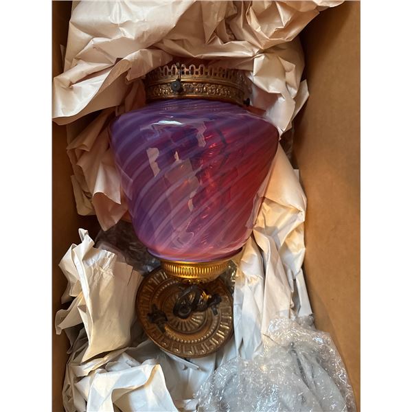 Hanging Cranberry Glass Lamp with Brass Mount