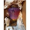 Image 1 : Hanging Cranberry Glass Lamp with Brass Mount