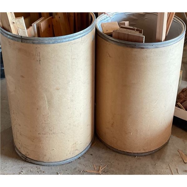 Two Fibre Barrels with Assorted Scrap and Project Wood, Including Some Hardwood