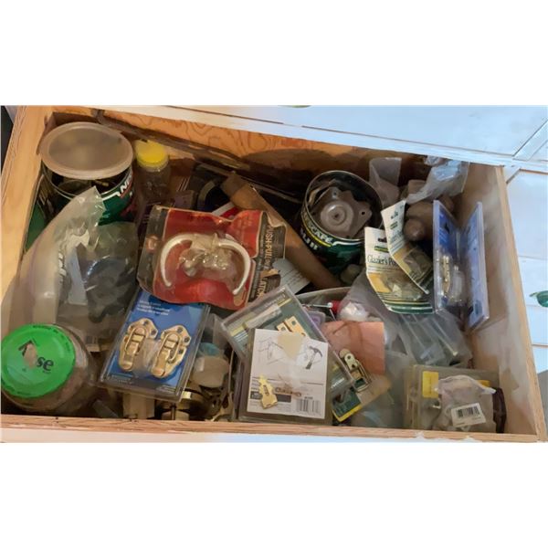 Wood Shop Drawer Lot with Tools, Hardware, Fittings, and Supplies as Pictured