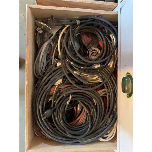 Wood Shop Drawer Lot with Mixed Electrical Wires and Cables