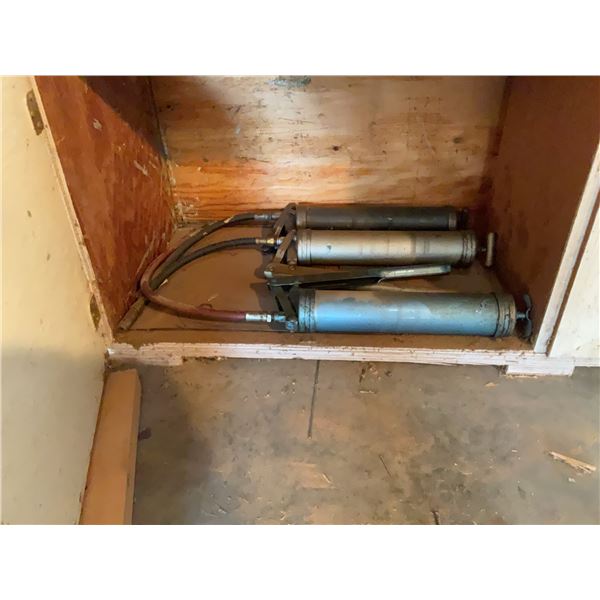 Three Metal Grease Guns with Hoses