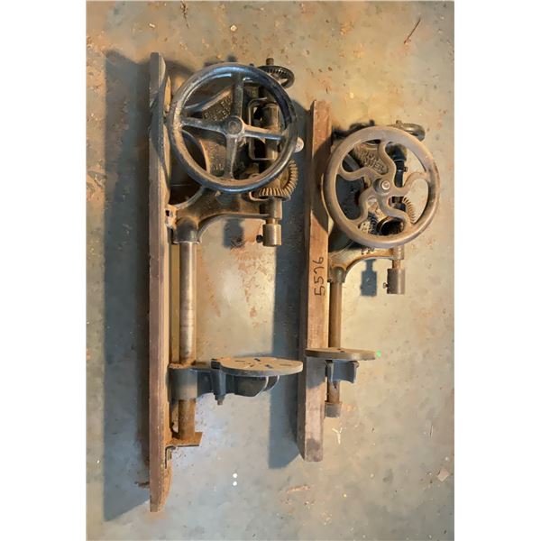 Hand Crank Drill Press-Like Devices, Unknown Items, Metal and Wood Construction