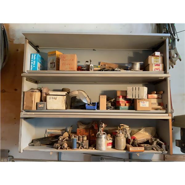 Shop Shelving Lot with Tools, Hardware, and Parts, Includes All Contents on Shelves