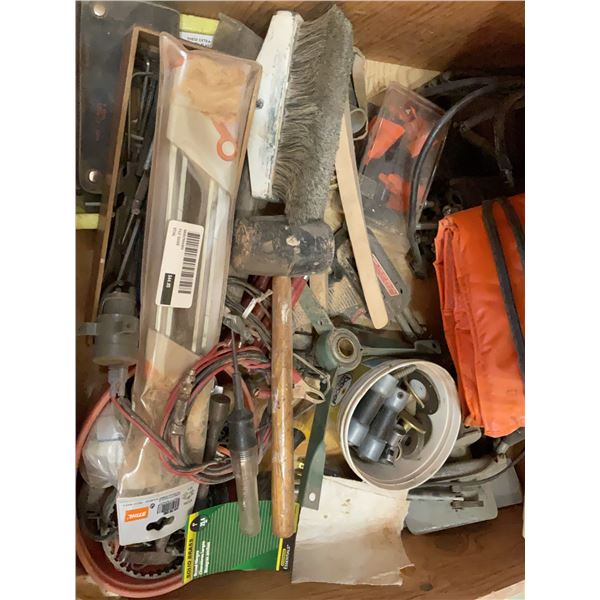 Wood Shop Drawer Lot with Tools, Hardware, Brush, and Wires as Pictured
