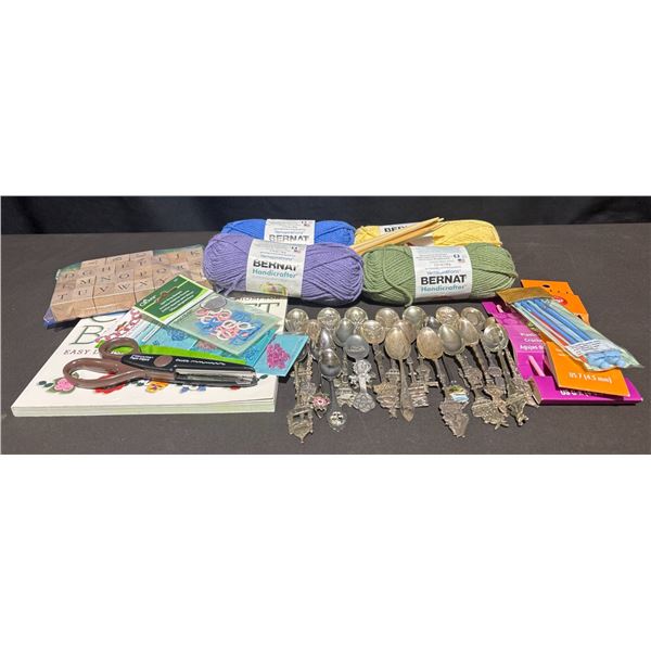 Needlecraft Lot: Bernat Yarn, Crochet Tools, Crochet Book, More