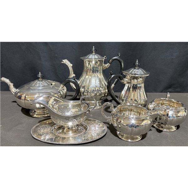Marlboro Plate and Primrose Plate Silver Plate Tea and Coffee Set, 6 Pieces