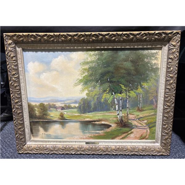  Original 19th C. Oil on Canvas Landscape. Signed Emmanuel Embler