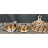 Image 1 : Pressed Glass Creamer, Sugar Bowl, and Lidded Dish with Amber Accents
