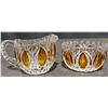 Image 5 : Pressed Glass Creamer, Sugar Bowl, and Lidded Dish with Amber Accents