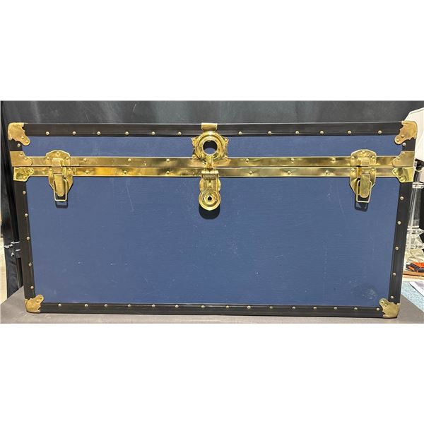 Large Blue Steamer Trunk with Brass Hardware