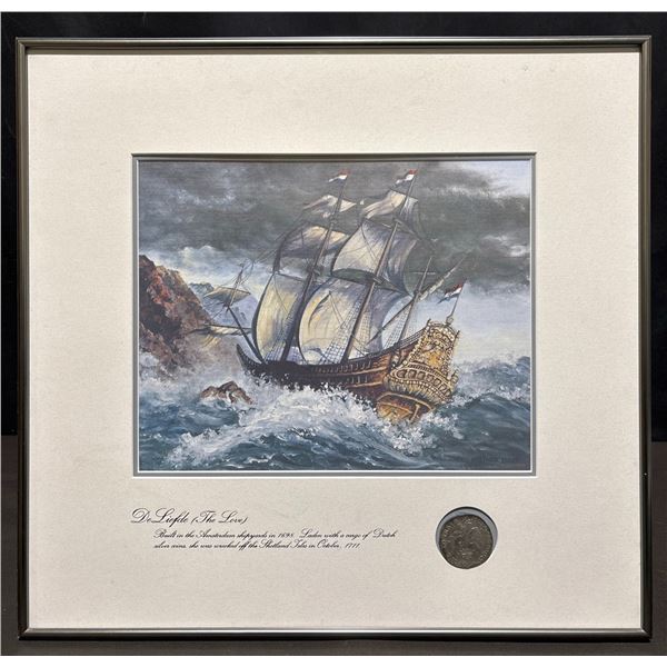 De Liefde Shipwreck Print with Dutch Silver Coin, Matted