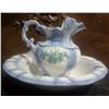 Image 2 : Ernest Large Wash Basin and Pitcher Set Blue Floral Ceramic Marked 1915