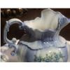 Image 5 : Ernest Large Wash Basin and Pitcher Set Blue Floral Ceramic Marked 1915