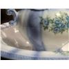 Image 6 : Ernest Large Wash Basin and Pitcher Set Blue Floral Ceramic Marked 1915
