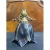 Image 1 : Stained Glass and Brass Hanging Lamp Fixture with Ornate Detailing, 22 Inches Tall