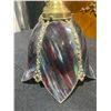 Image 3 : Stained Glass and Brass Hanging Lamp Fixture with Ornate Detailing, 22 Inches Tall