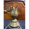 Image 5 : Stained Glass and Brass Hanging Lamp Fixture with Ornate Detailing, 22 Inches Tall