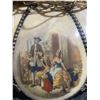 Image 4 : Lotus-Style 16 Inch Wide Slag Glass Hanging Lamp With Decorative Metal and London Scenes