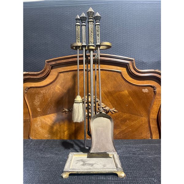 B&H Brass Fireside Tool Set from Magrath Mansion with Stand and Four Tools