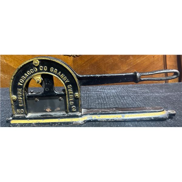 Empire Tobacco Co Granby Quebec Cast Iron Cutter, 4" Tall, 17" Wide, 3" Diameter