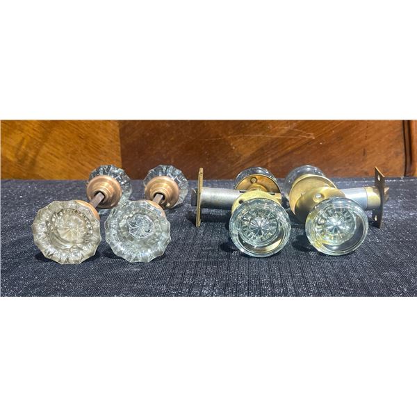 Dexter and Hollymade Vintage Glass and Brass Door Knobs, 4 Sets