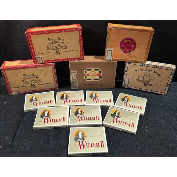 10 Vintage Cigar Boxes White Owl, House of Lords, Daily Double, B&H No. 7, Willem II