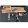 Image 1 : Lot: Indianapolis Kraut Cutter, Rolls Razor, Gillette Blades, Egg Beaters, Flat Iron