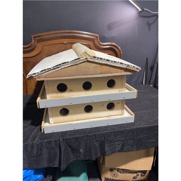 Handcrafted Multi-Level Wooden Purple Martin Birdhouse With 12 Openings And Plastic Roof Accents